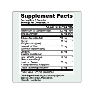Femme Vital+ Libido Bloom supplement facts panel, full ingredient list with milligram doses