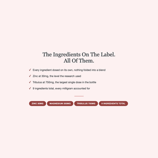 Femme Vital+ Libido Bloom graphic: every ingredient dosed on its own label, no proprietary blend, with zinc/magnesium/tribulus milligram tags