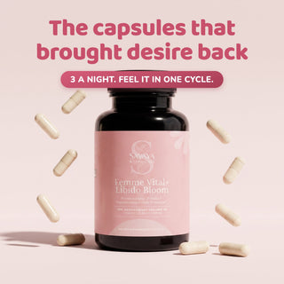 The capsules that brought desire back, bottle with falling capsules