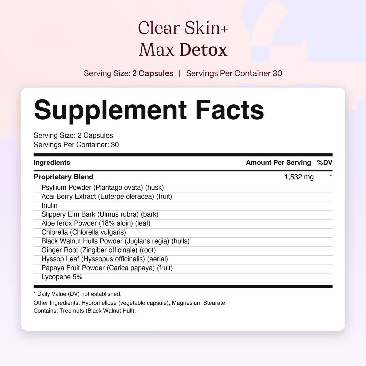 Clear Skin+ Max Detox supplement facts