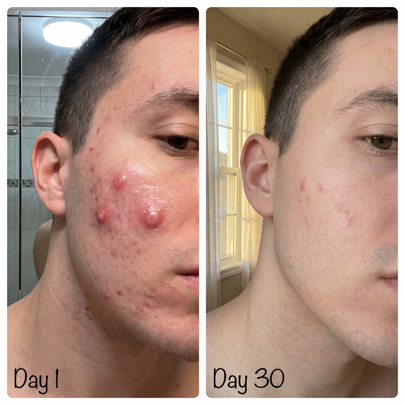 Cystic acne cheek male before after