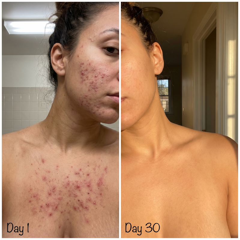 Chest décolletage acne before after