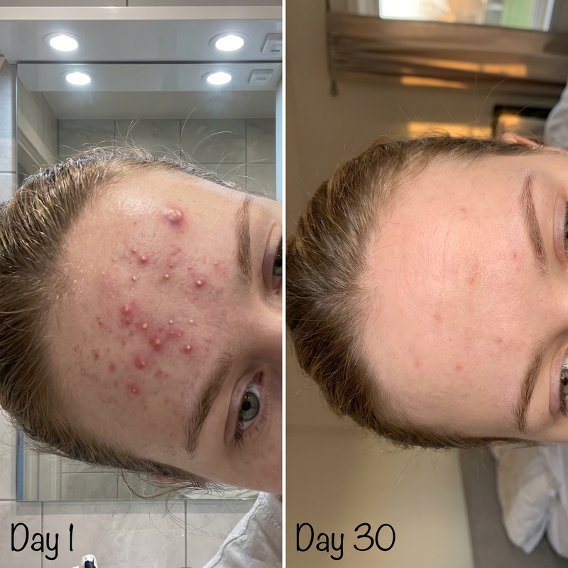 Forehead acne before after Day 1 Day 30