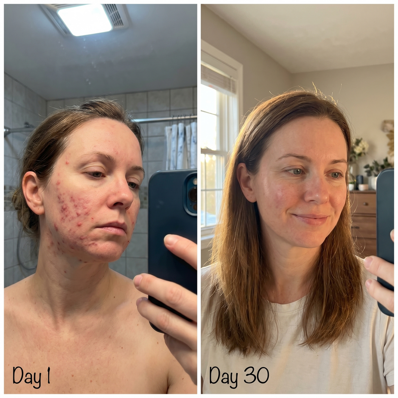 Adult hormonal acne full face before after