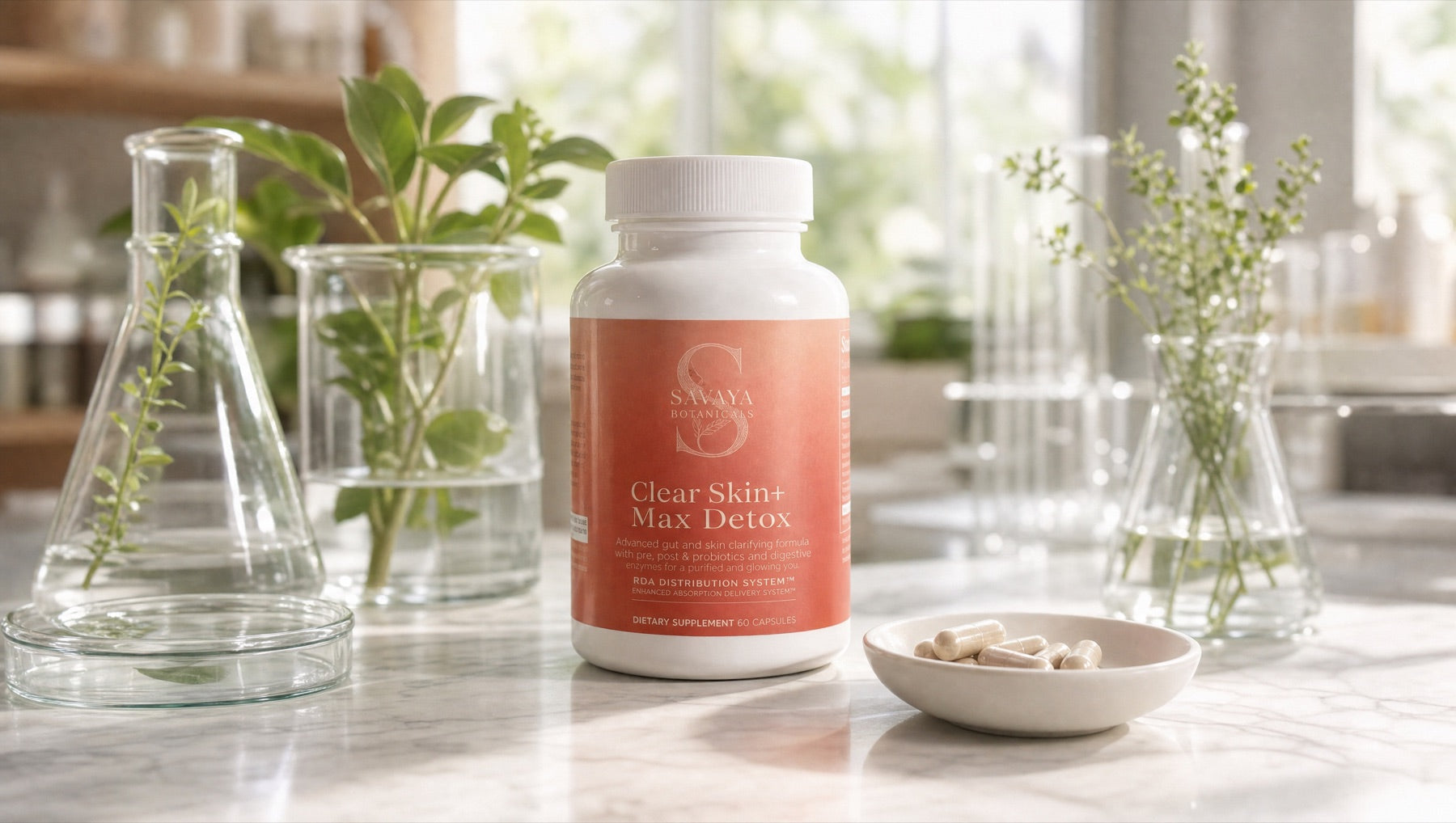 Clear Skin+ Max Detox botanical formula in the lab