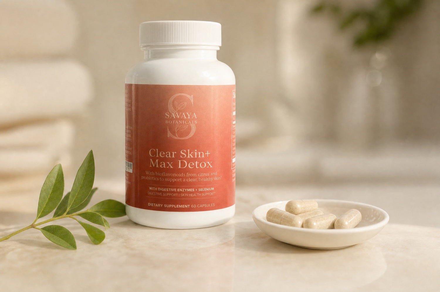 Clear Skin+ Max Detox bottle with capsules