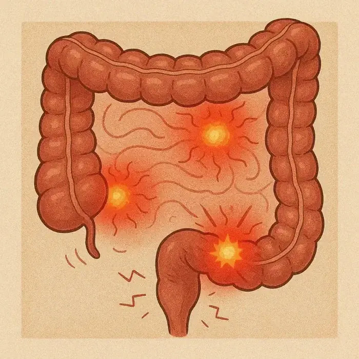 Illustration of an inflamed gut, where most acne actually starts