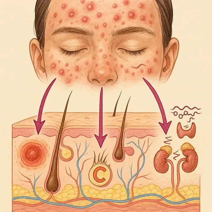 Illustration of a breakout travelling from under the skin up to the surface