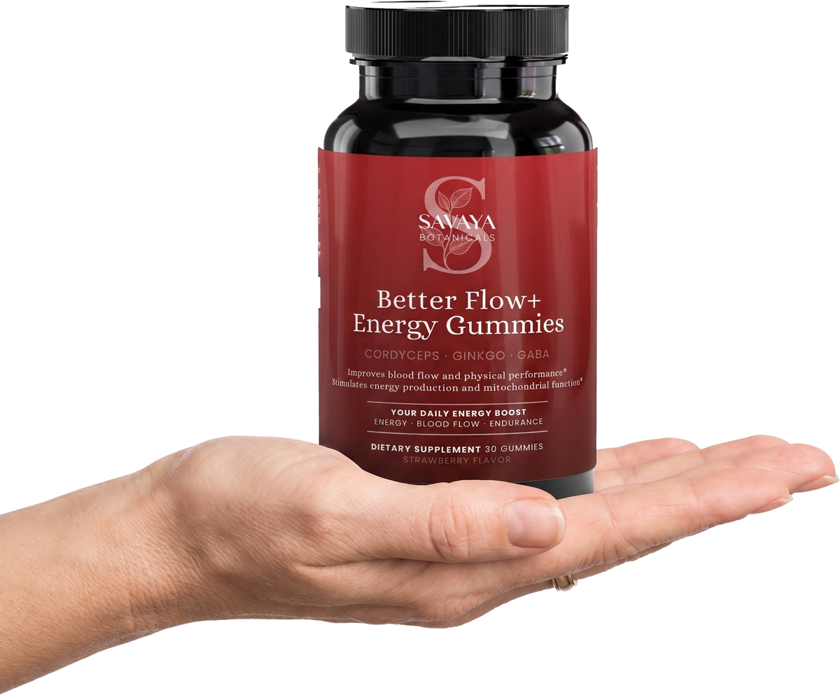 Better Flow+ Energy Gummies™ resting on an open hand
