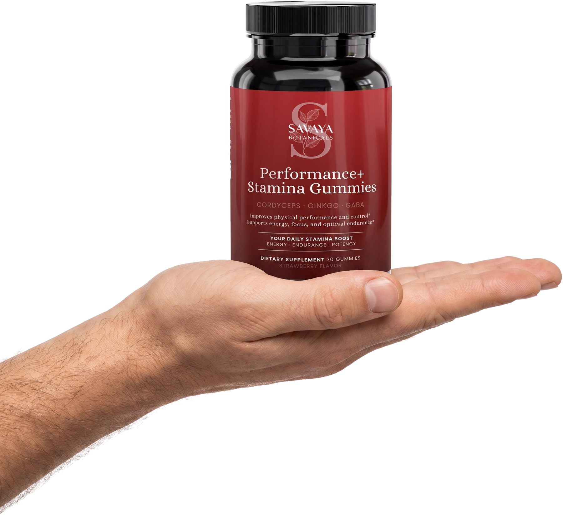 Performance+ Stamina Gummies™ resting on an open hand