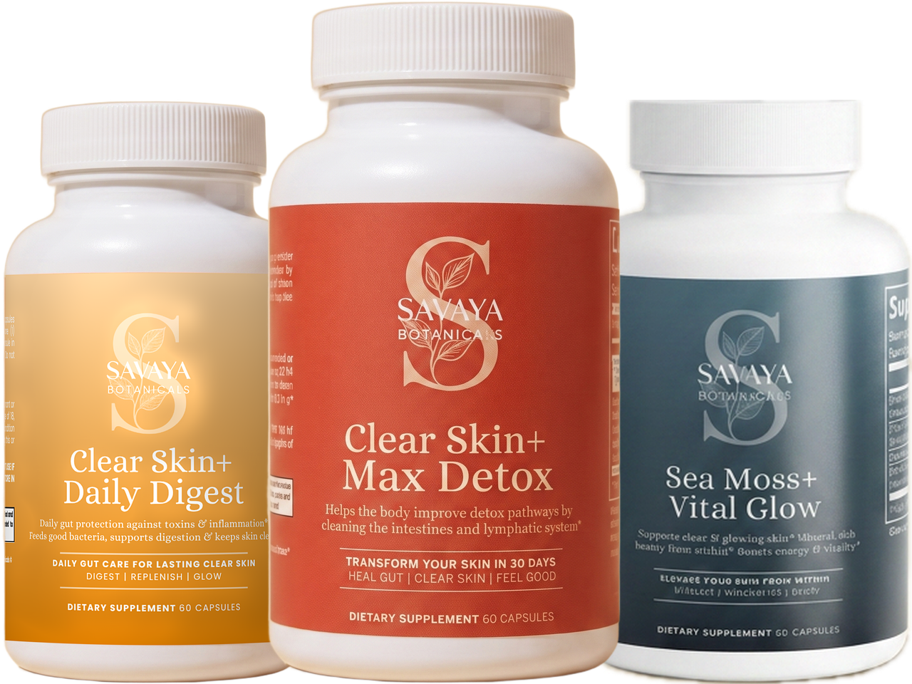 Savaya Clear Skin+ Daily Digest, Clear Skin+ Max Detox and Sea Moss+ Vital Glow