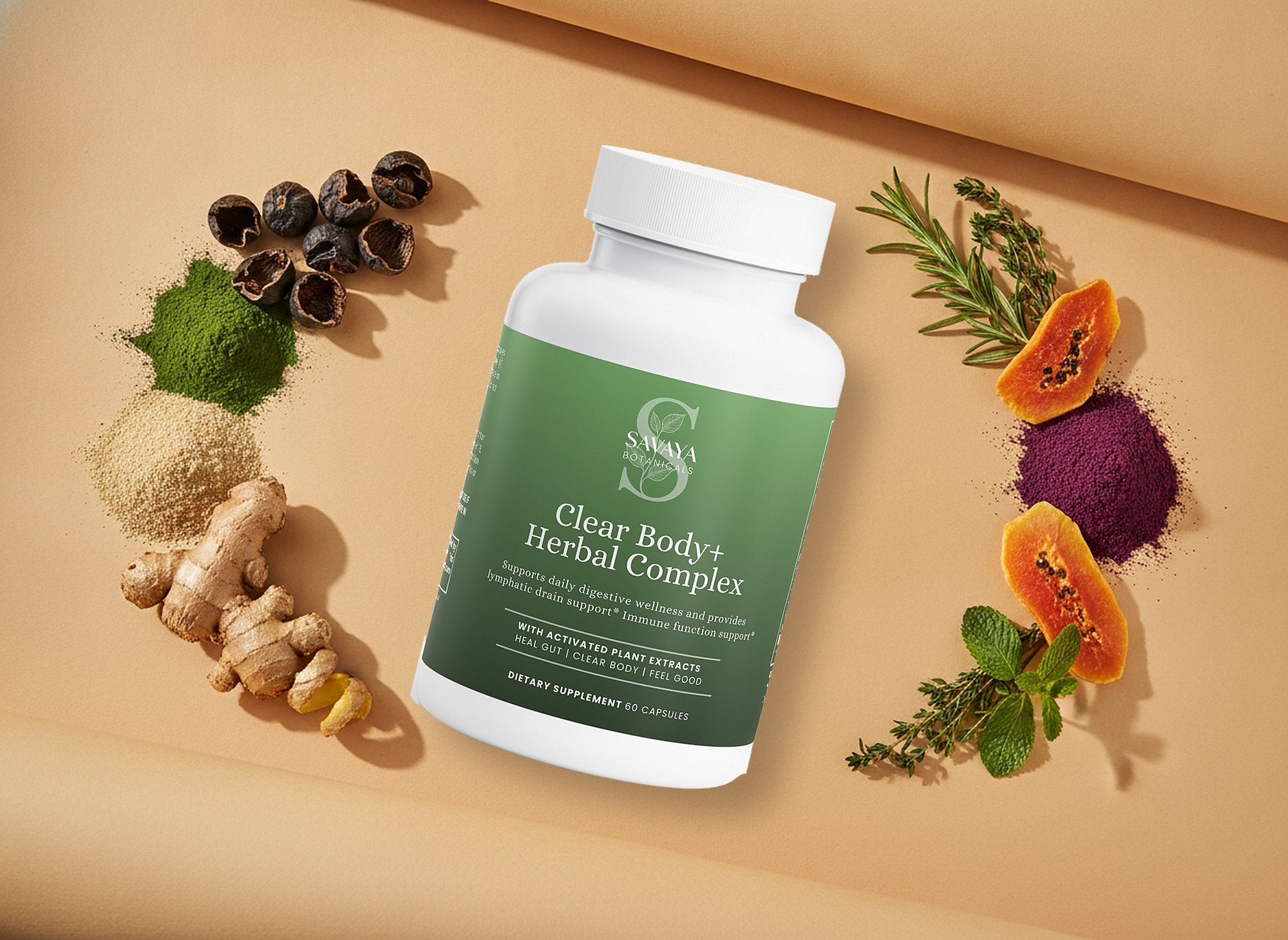 Clear Body+ Herbal Complex with its botanicals